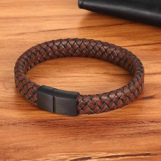 Læder Rustfrit Stål Krog Klassisk Armbånd