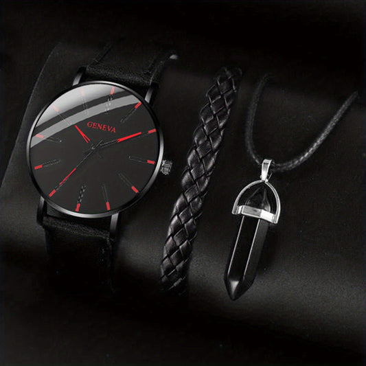 Luksus Læder Quartz Ur & Armbånd Sæt