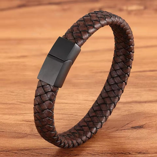 Læder Rustfrit Stål Krog Klassisk Armbånd